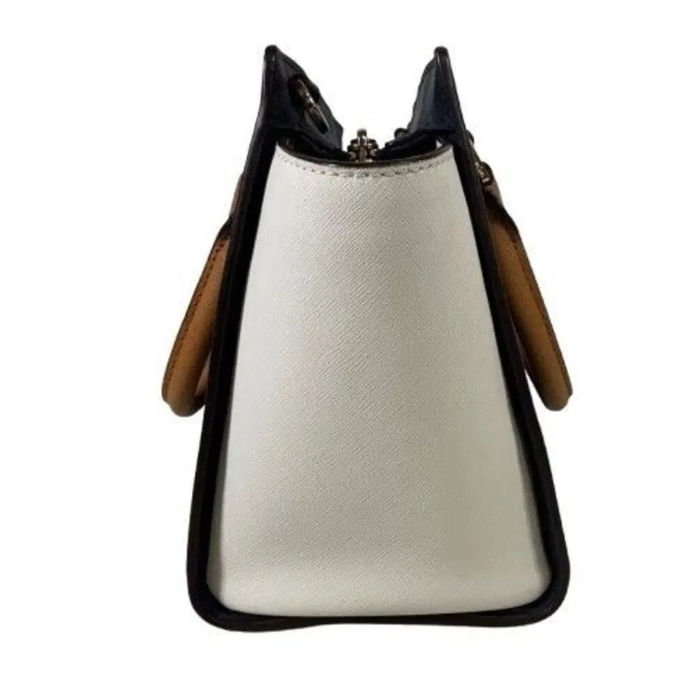Michael Kors Selma Saffiano Leather Satchel Shoulder Bag Tricolor Navy White Tan